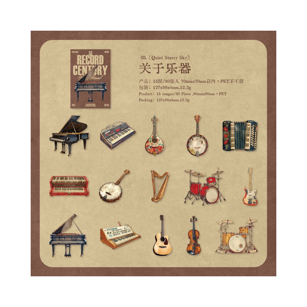 Phonograph Series Retro PET Stickers 30 sheets 4 Types