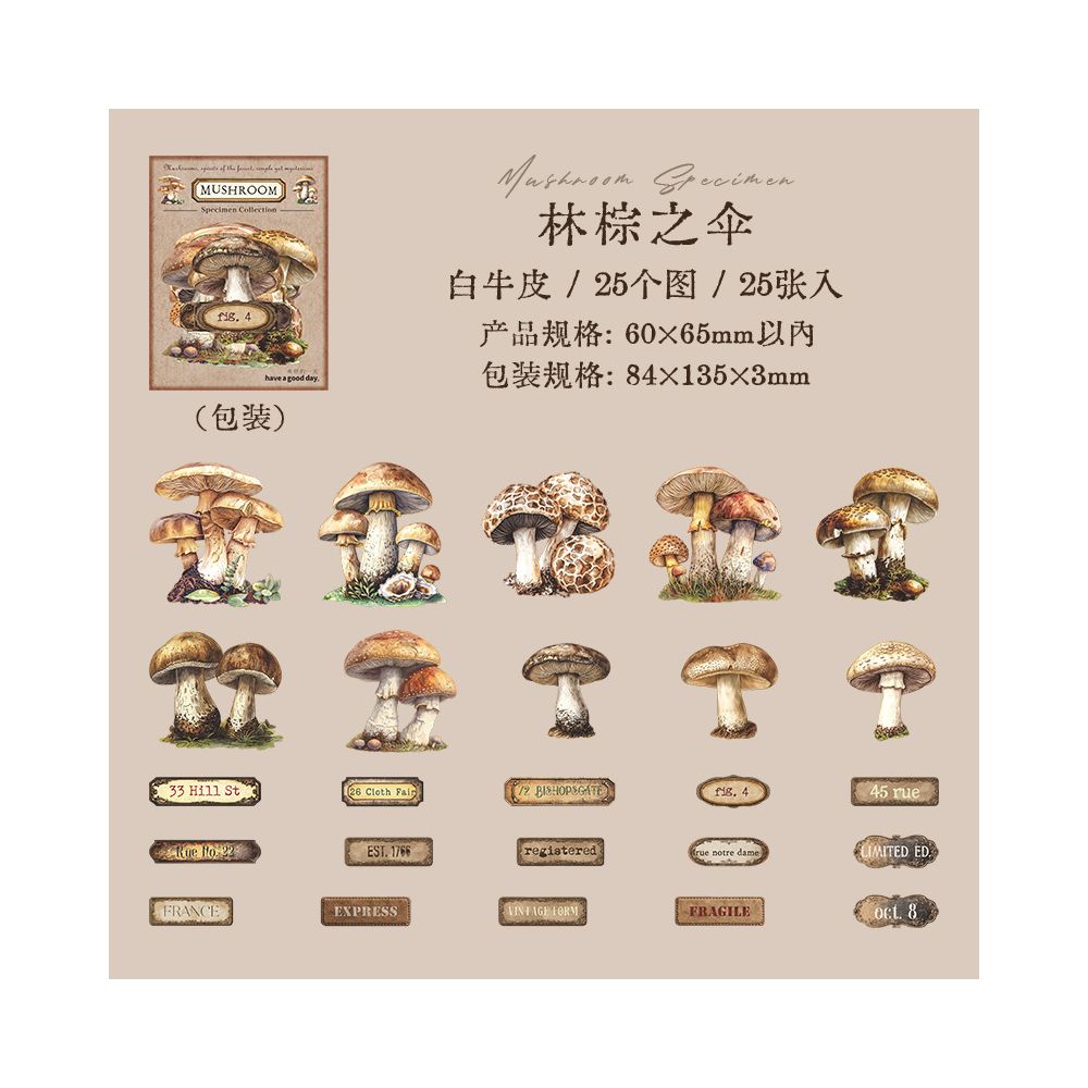 Mushroom Series PET Stickers 25 Pcs 6 Styles image 9