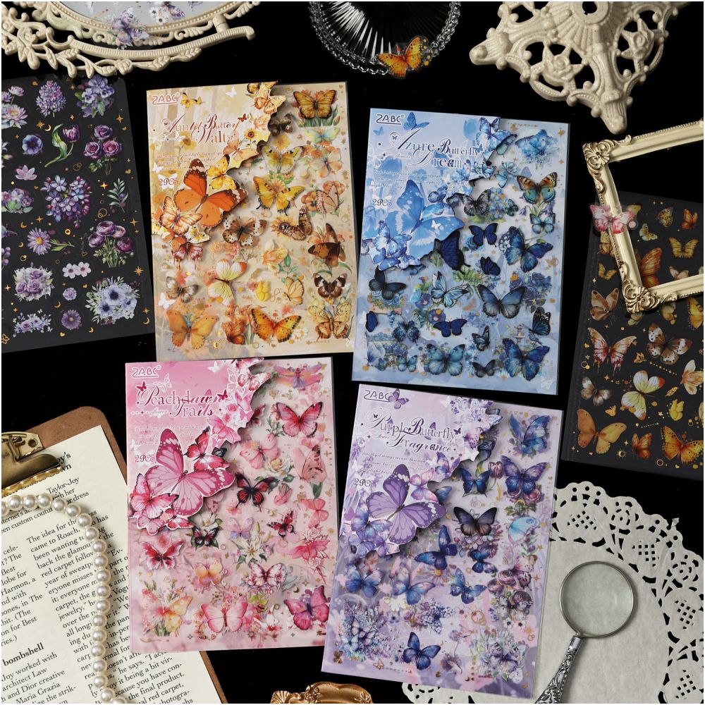 Floral Butterfly Series PET Stickers 2 sheets 4 designs image 1