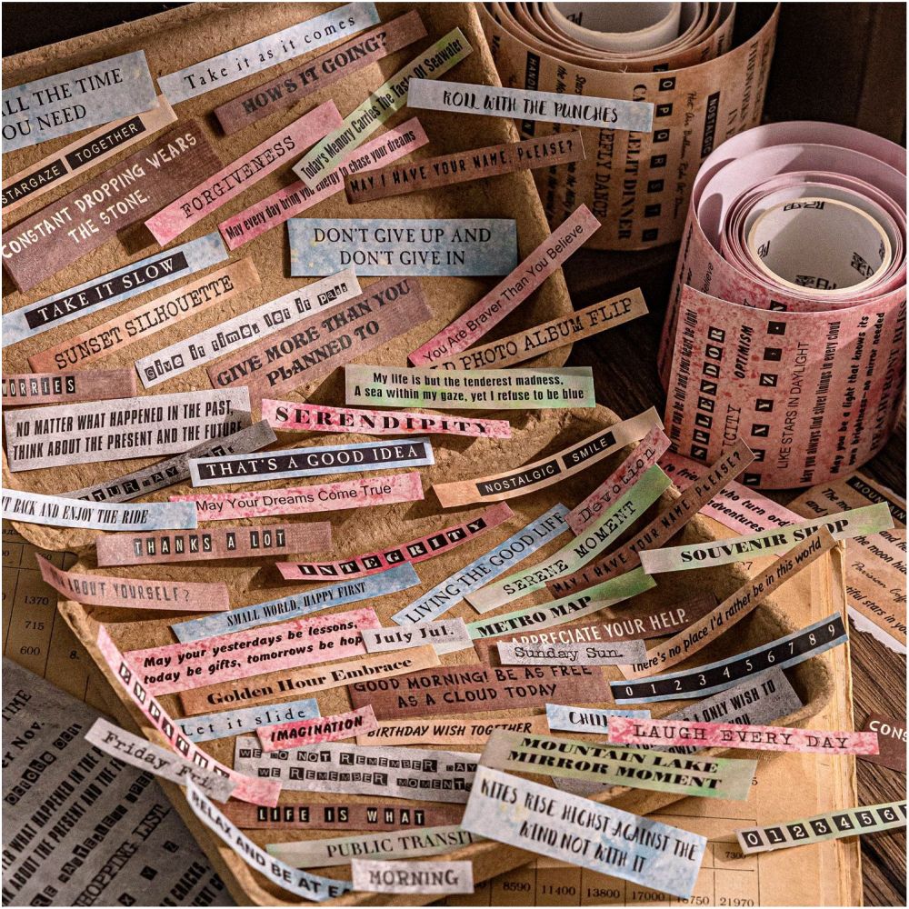 Time and Words series retro paper tape 6 designs 6cm 2m image 2