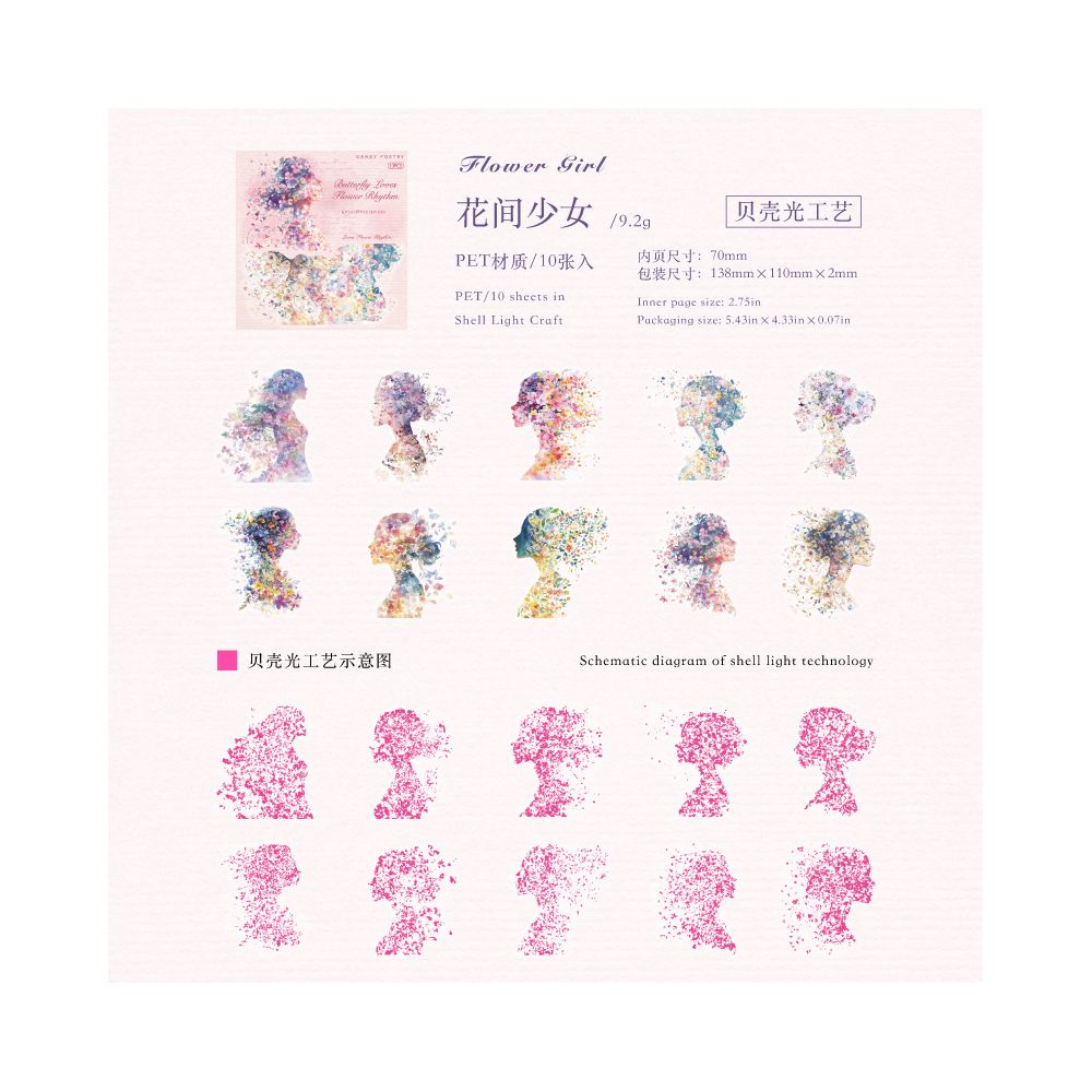 Floral World Series PET Stickers 10 Sheets 6 Designs