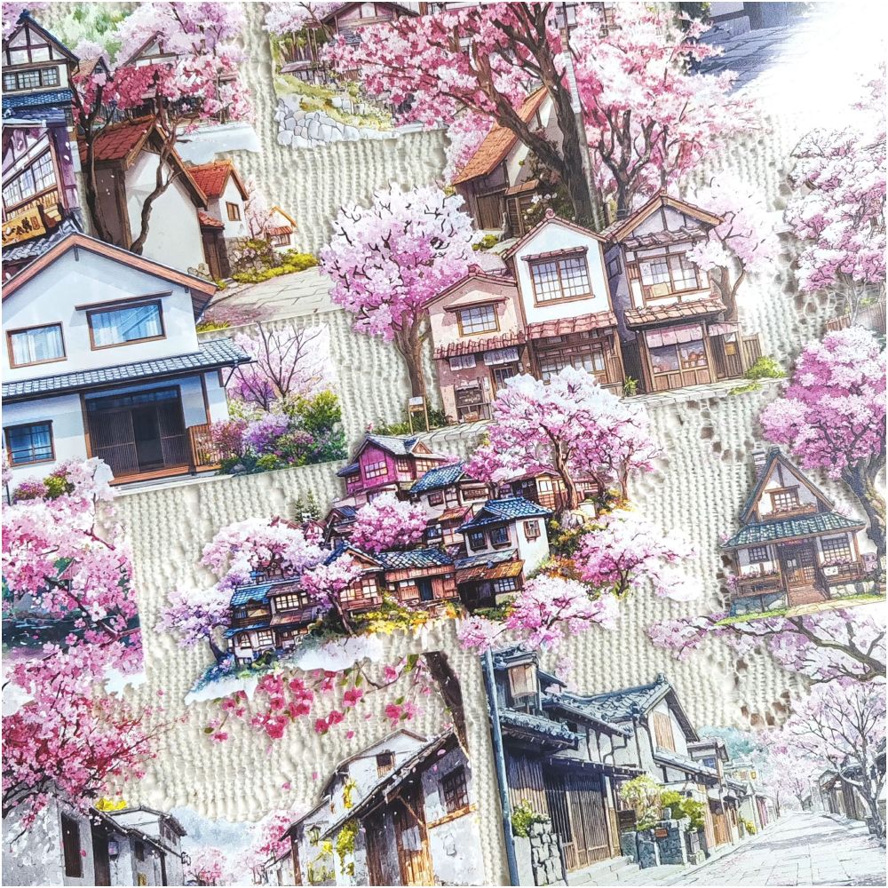 Sakura Tree Town Landscape PET Tape 6 Styles 9cm x 1m image 1