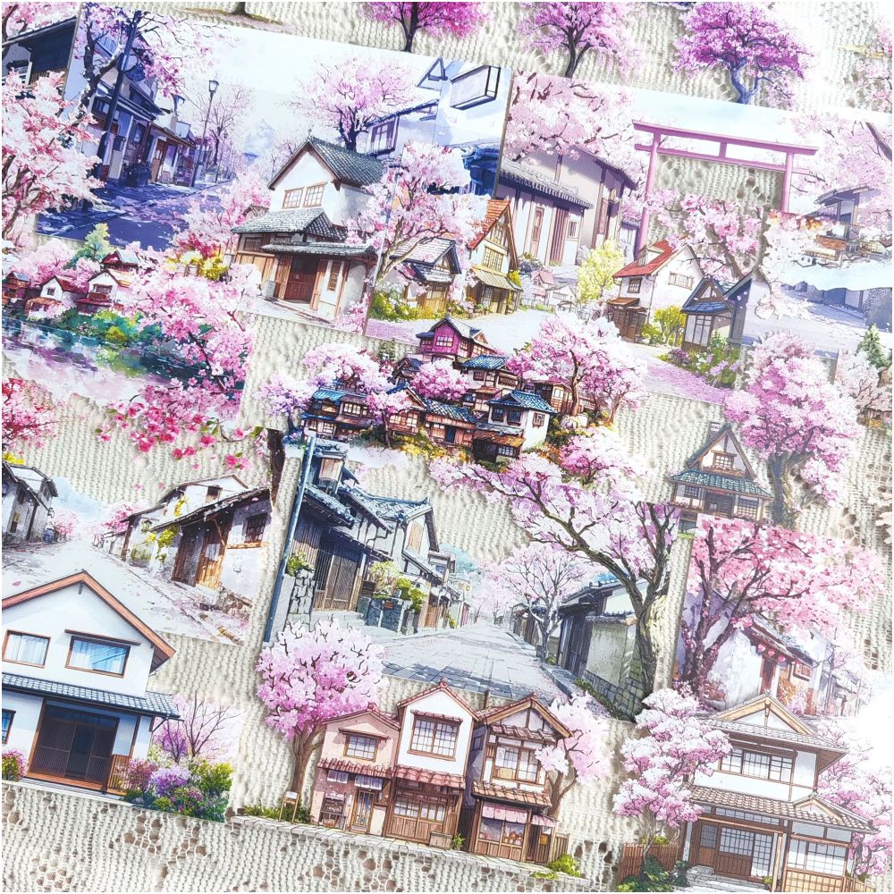 Sakura Tree Town Landscape PET Tape 6 Styles 9cm x 1m image 2