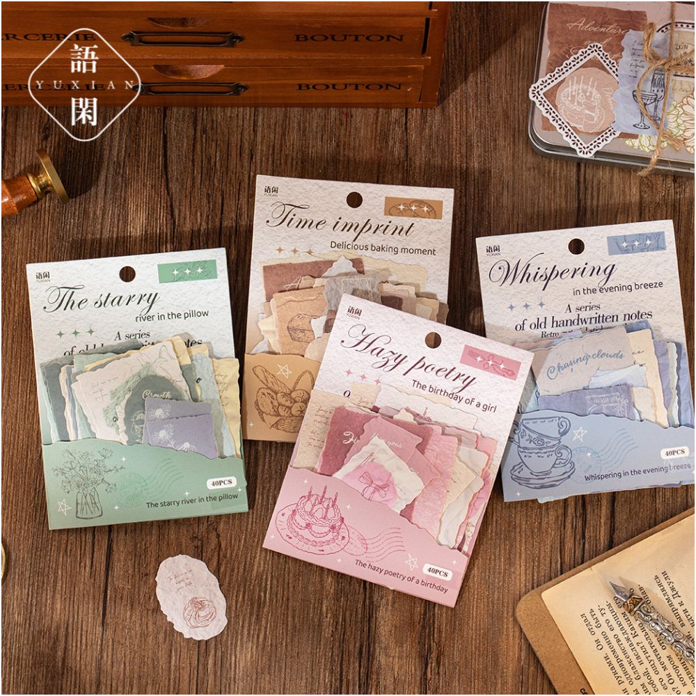 Retro Journal Material Paper Sticker Pack 40 Stickers 4 Designs image 0