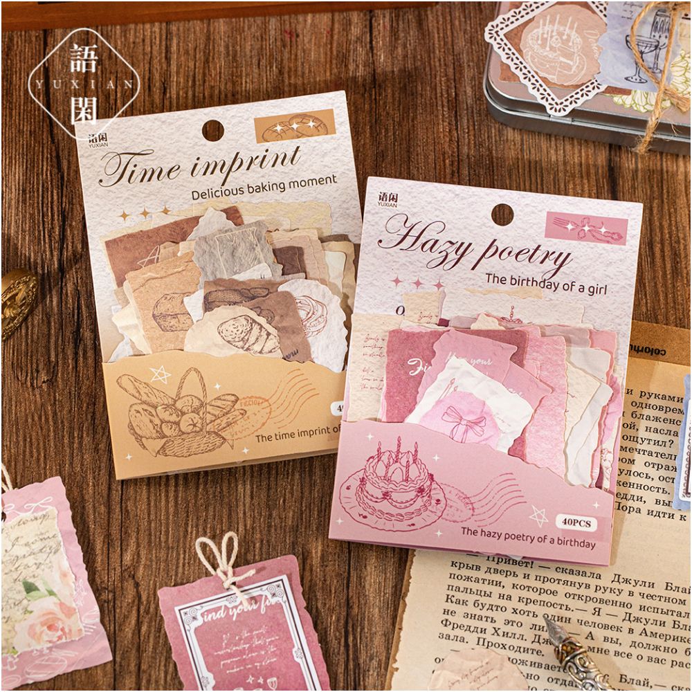 Retro Journal Material Paper Sticker Pack 40 Stickers 4 Designs image 1