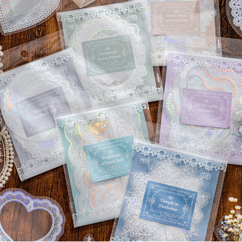Lace Hot Stamping PET Sticker Bag 6 Designs 12 Pcs image 0