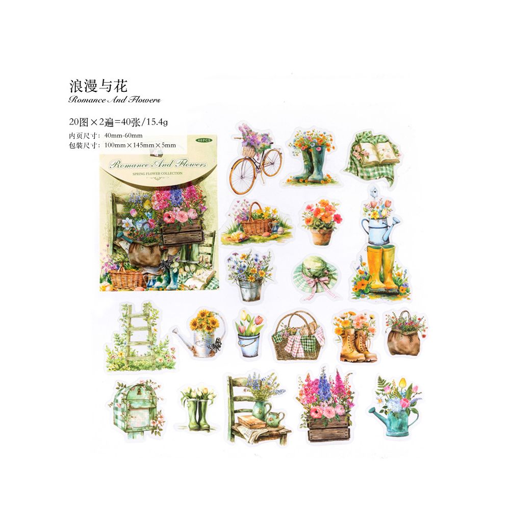 Diary Series Floral and Pastoral PET Stickers 6 Designs 40 Sheets