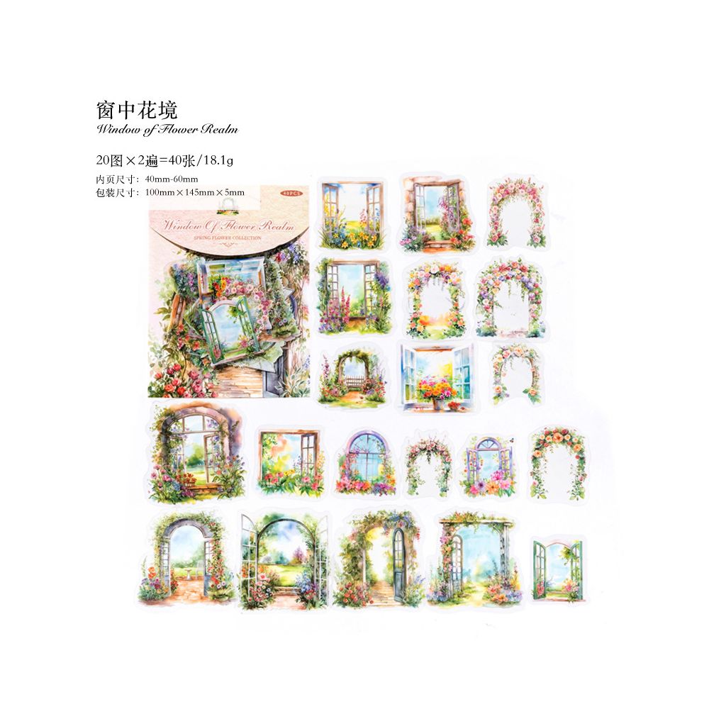 Diary Series Floral and Pastoral PET Stickers 6 Designs 40 Sheets