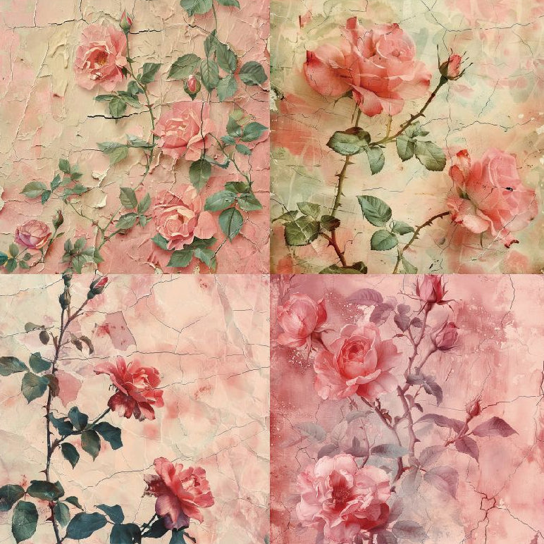 Vintage floral material paper 24 Sheets image 1