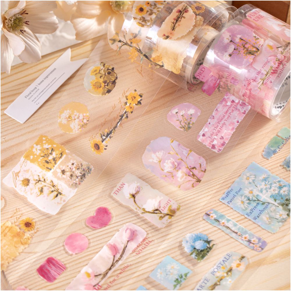 Floral Sketch Series Retro PET Tape 6 Designs 5cm x 2m image 0