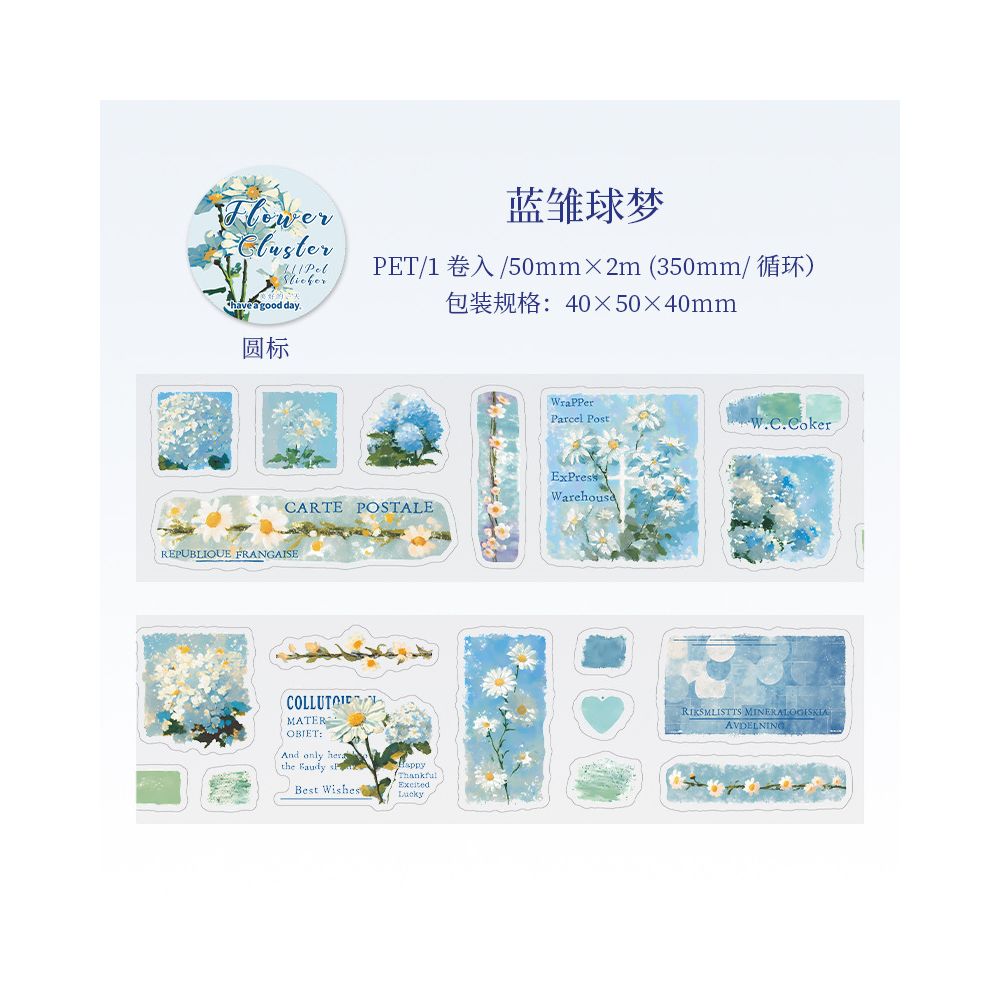 Floral Sketch Series Retro PET Tape 6 Designs 5cm x 2m