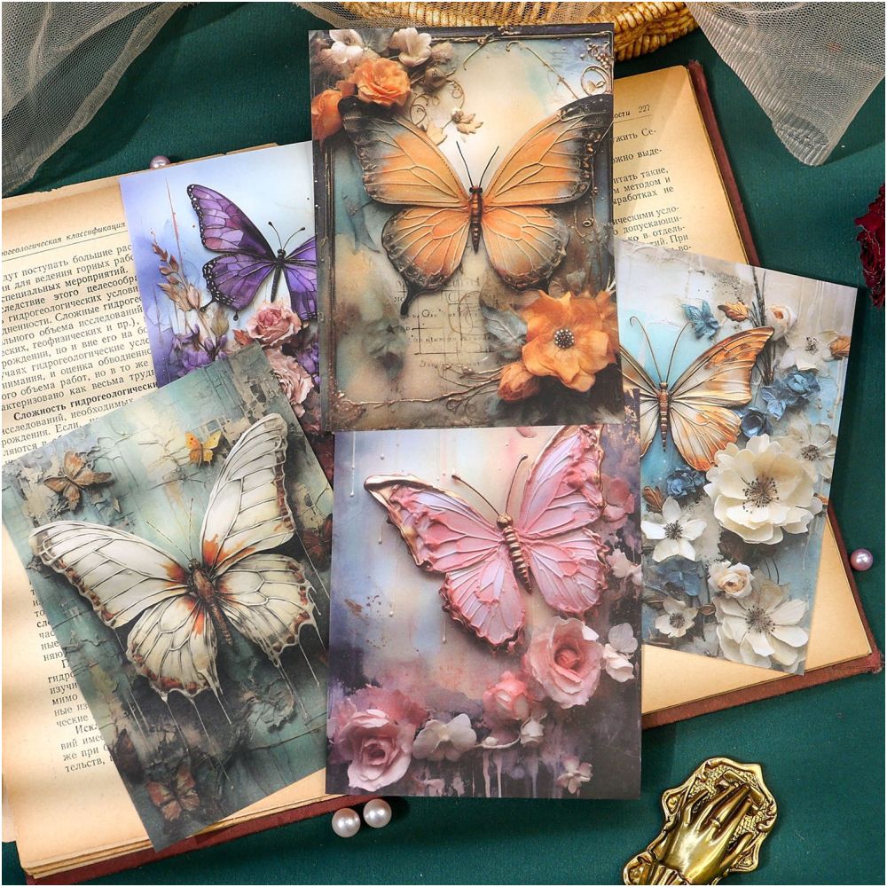 Romantic Butterfly Retro Material Paper 30 Sheets 4 Styles image 1