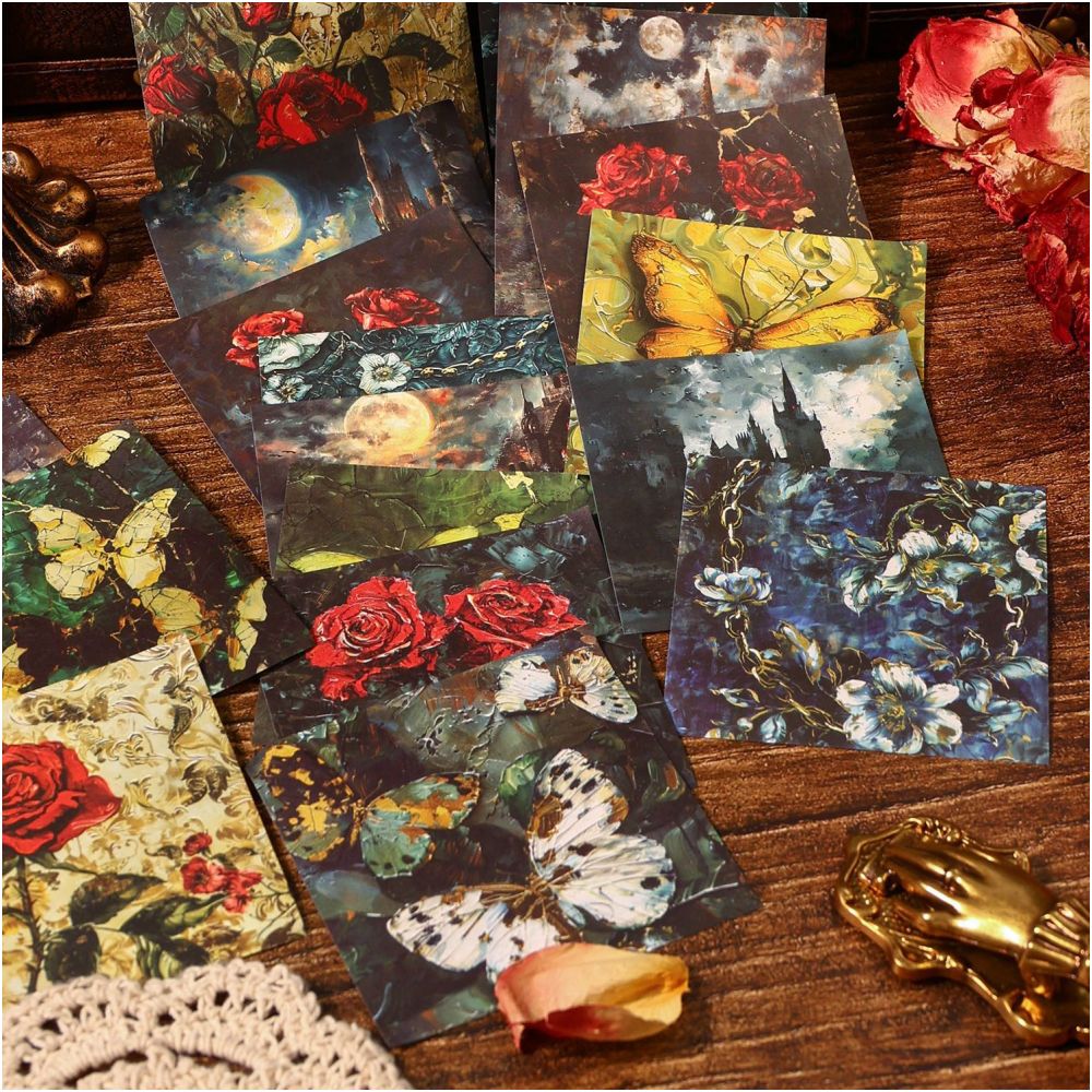 Dark Retro Style Floral Material Paper 30 sheets 8cm x 8cm image 3