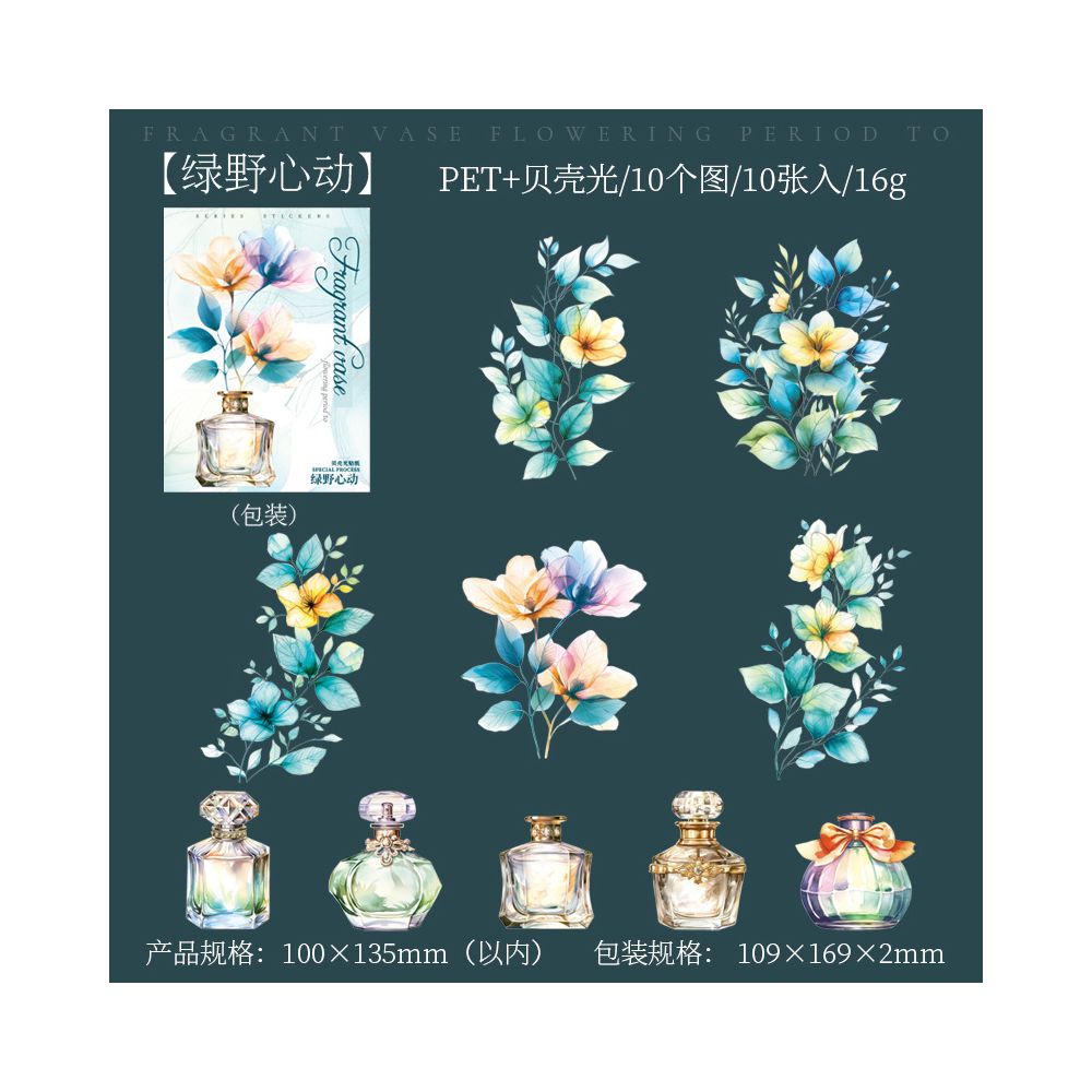 Vase Flower Season Series Large Size PET Stickers 10 Sheets 6 Styles