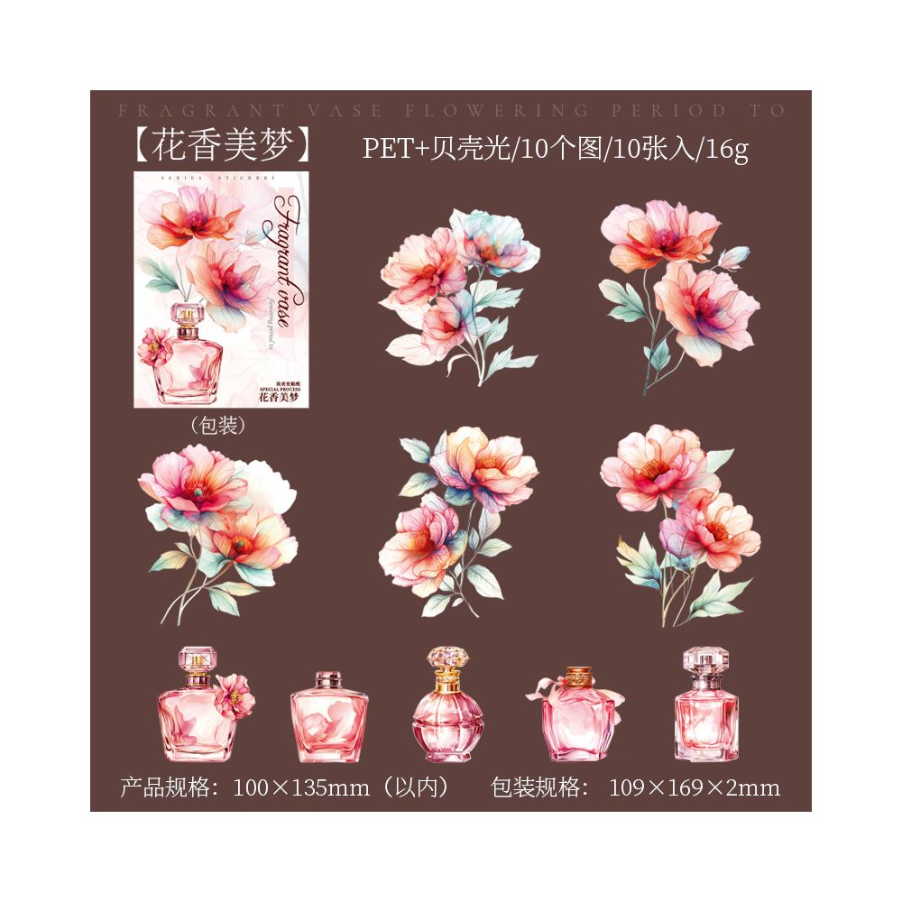 Vase Flower Season Series Large Size PET Stickers 10 Sheets 6 Styles