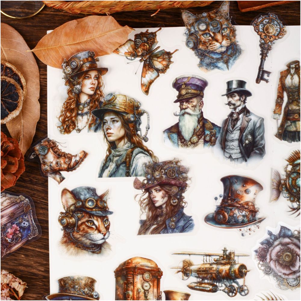 Steam Age Series Retro Character PET Stickers 20 sheets 6 Styles image 1