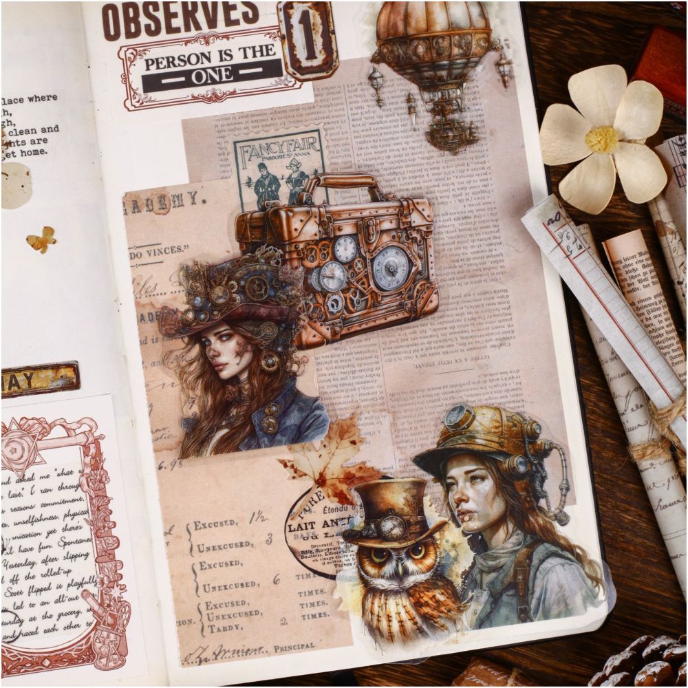 Steam Age Series Retro Character PET Stickers 20 sheets 6 Styles image 2