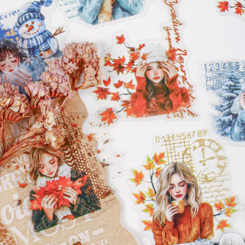 Winter Warmth Series Character PET Stickers 16 Pcs 6 Designs image 0