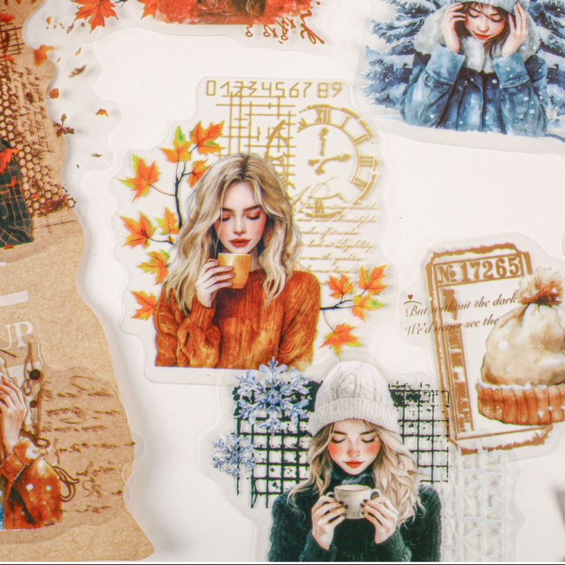 Winter Warmth Series Character PET Stickers 16 Pcs 6 Designs image 1