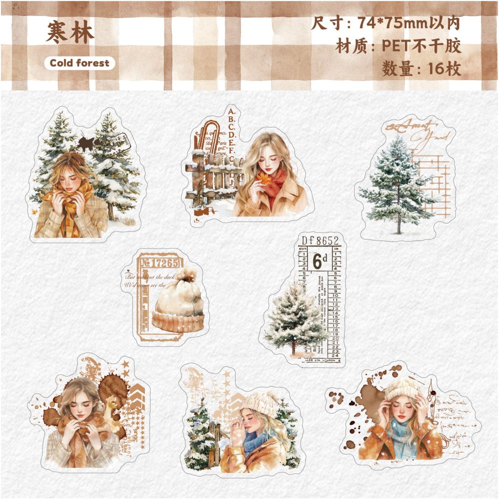 Winter Warmth Series Character PET Stickers 16 Pcs 6 Designs image 10