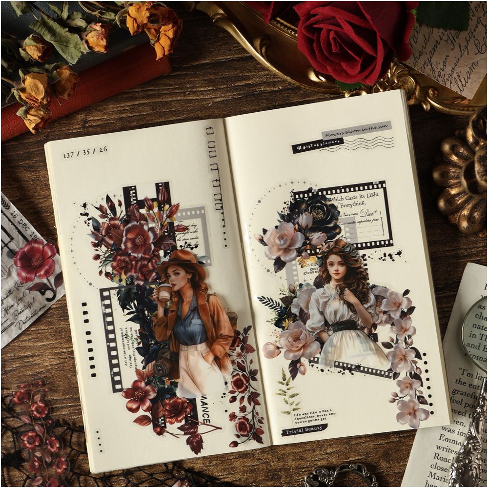 Floral Art Series Retro PET Stickers 15 sheets 6 designs image 1