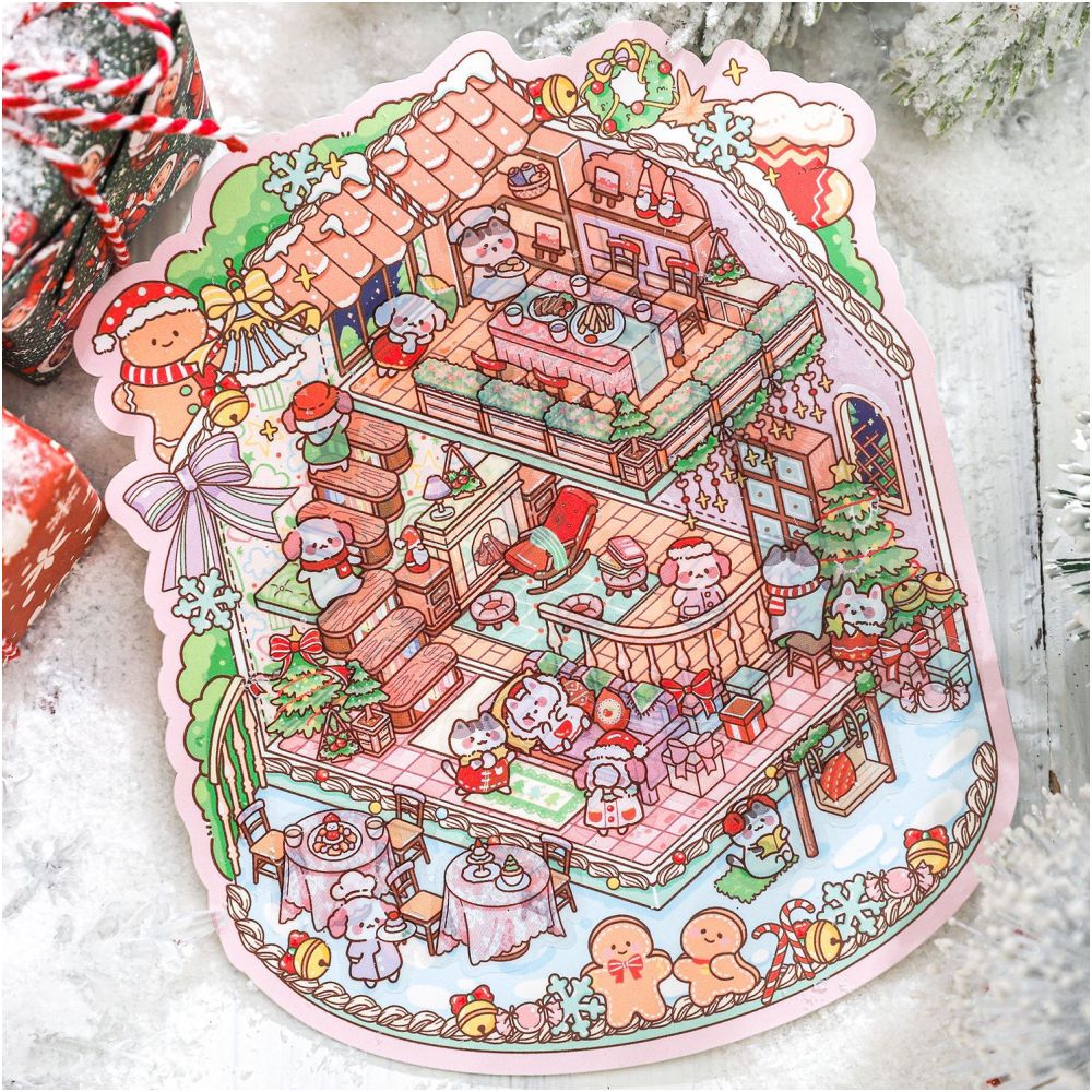 Night Dream Christmas Miniature Landscape PET Stickers 3 Sheets image 0