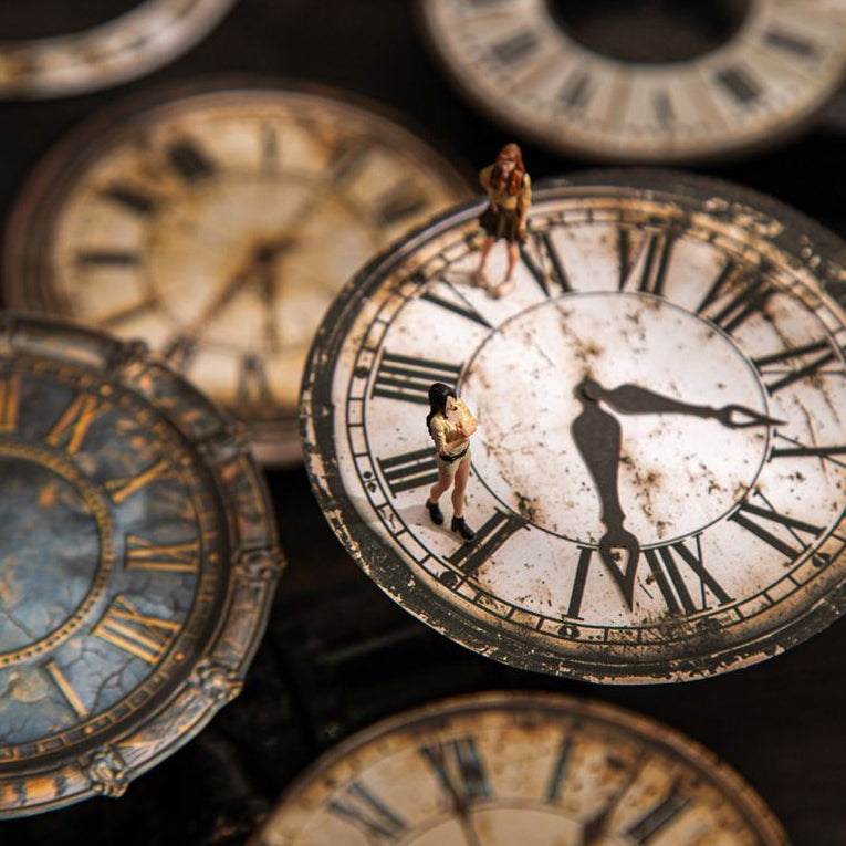 Time Series Retro Clock Hard Card Stickers 6 Designs 15 Pcs image 0