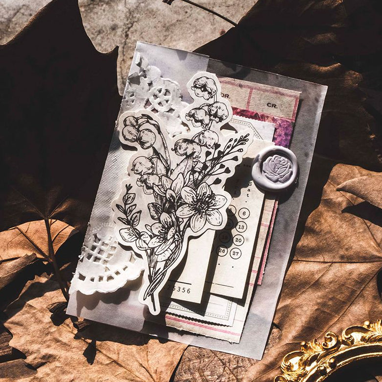 Sketch of Flowers and Plants Paper Stickers 6 Designs 30 Pcs image 0