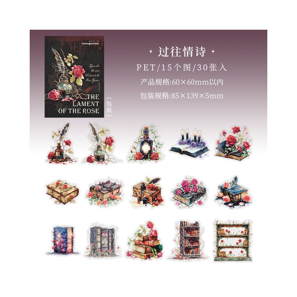 Rose's Longing Series Dark Gothic PET Stickers 6 Designs 30 Pcs