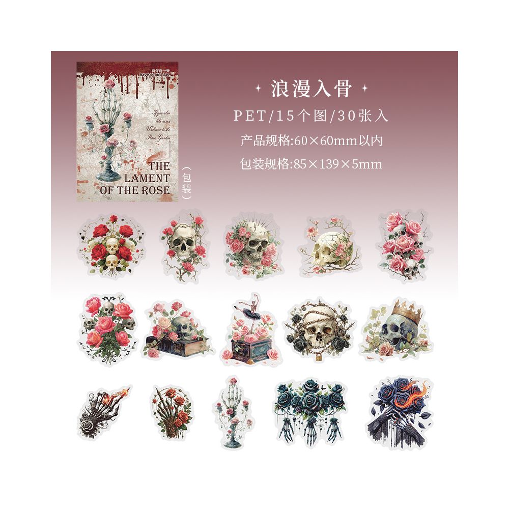 Rose's Longing Series Dark Gothic PET Stickers 6 Designs 30 Pcs