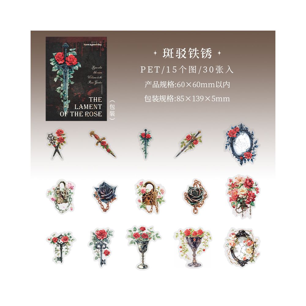 Rose's Longing Series Dark Gothic PET Stickers 6 Designs 30 Pcs