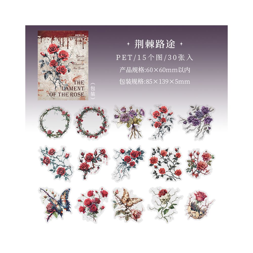 Rose's Longing Series Dark Gothic PET Stickers 6 Designs 30 Pcs