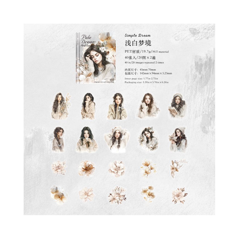 Floral Encounters Series Character PET Stickers 6 Styles 40 Pcs