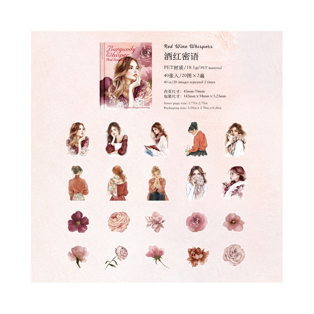 Floral Encounters Series Character PET Stickers 6 Styles 40 Pcs