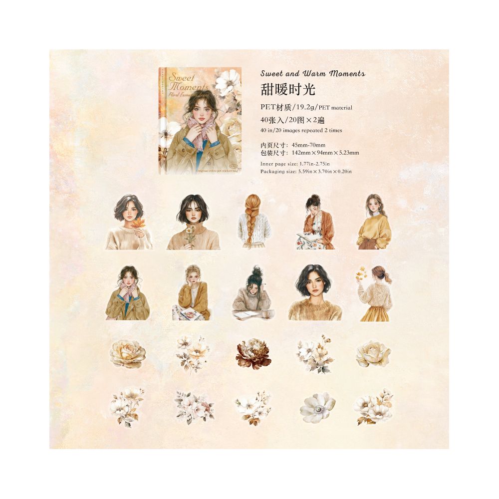 Floral Encounters Series Character PET Stickers 6 Styles 40 Pcs