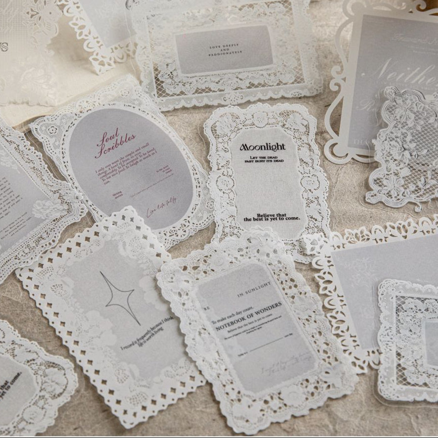 Lace Poetry Series Paper PET stickers 6 Styles 10 Pcs image 0