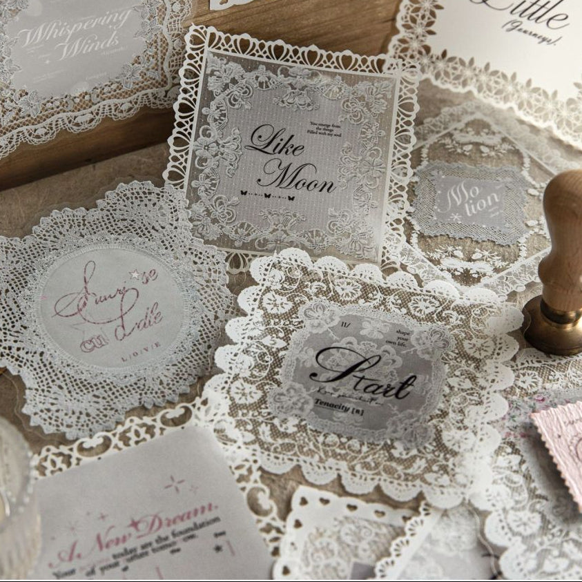 Lace Poetry Series Paper PET stickers 6 Styles 10 Pcs image 2