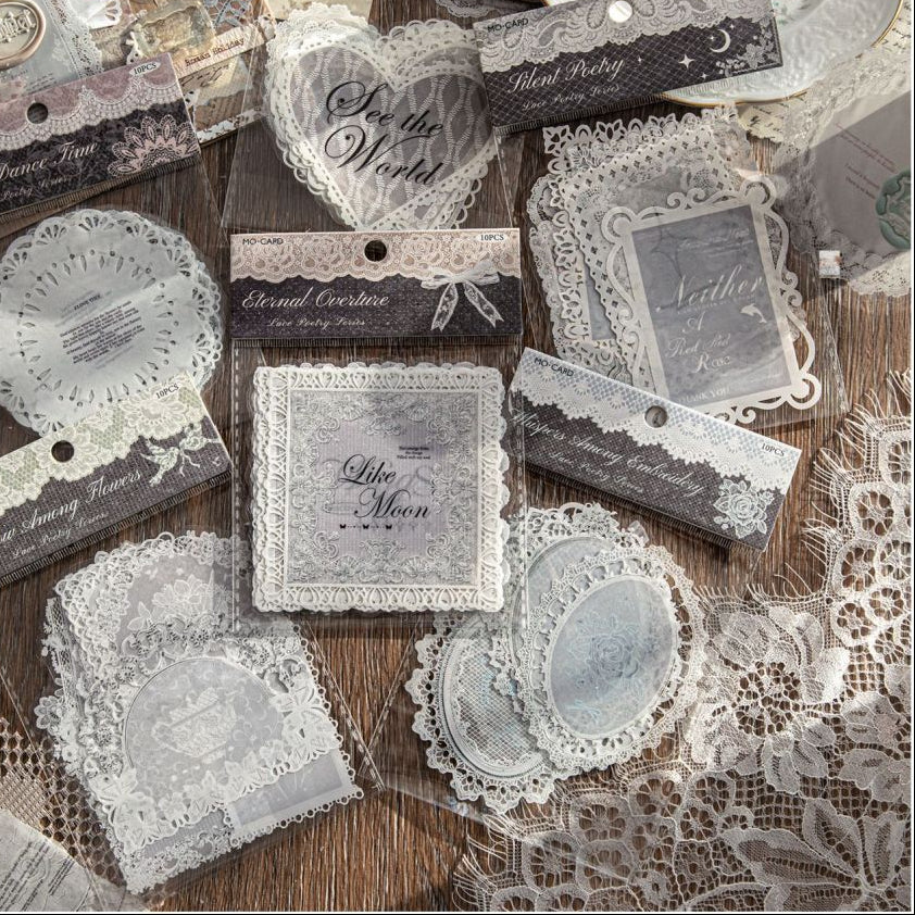 Lace Poetry Series Paper PET stickers 6 Styles 10 Pcs image 3