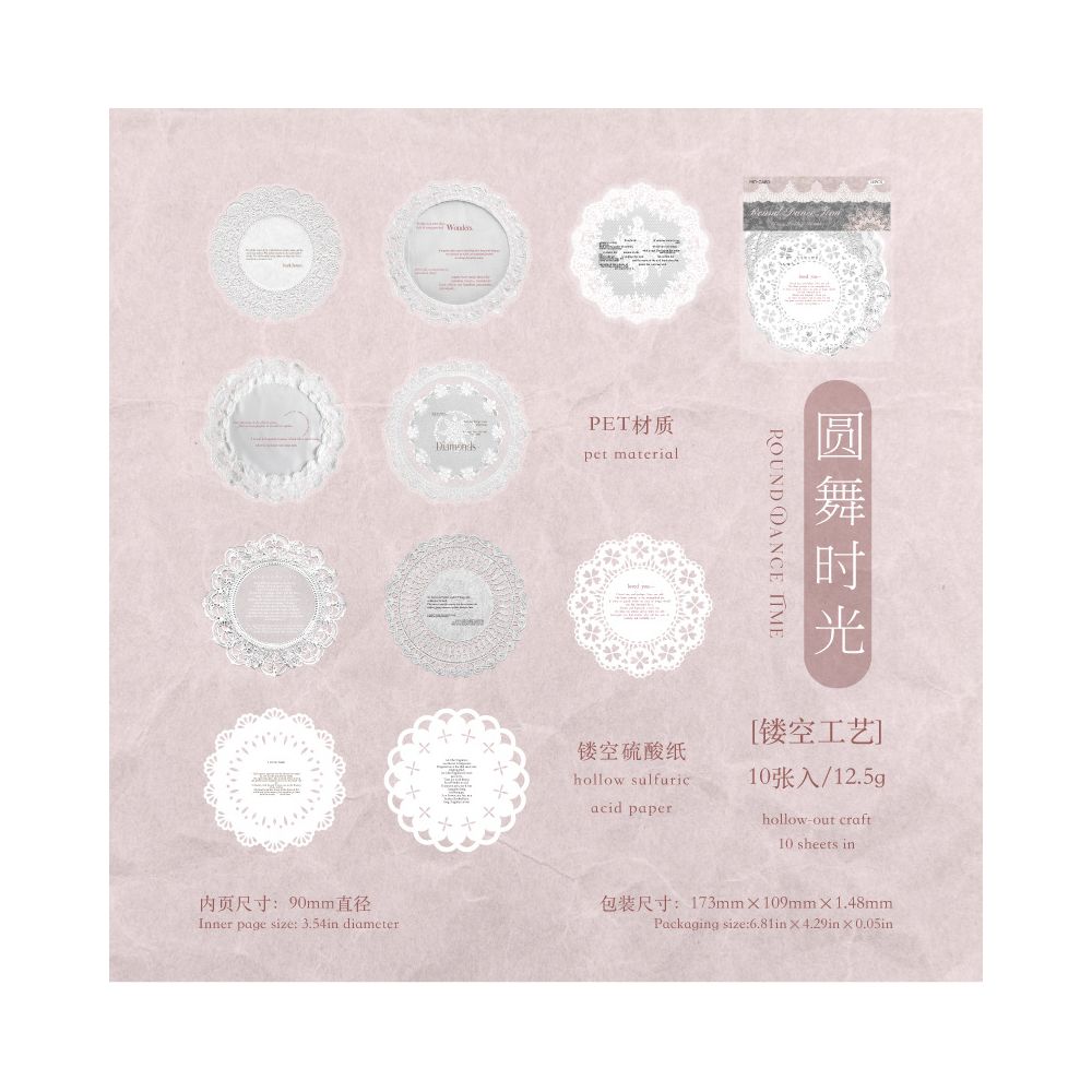 Lace Poetry Series Paper PET stickers 6 Styles 10 Pcs