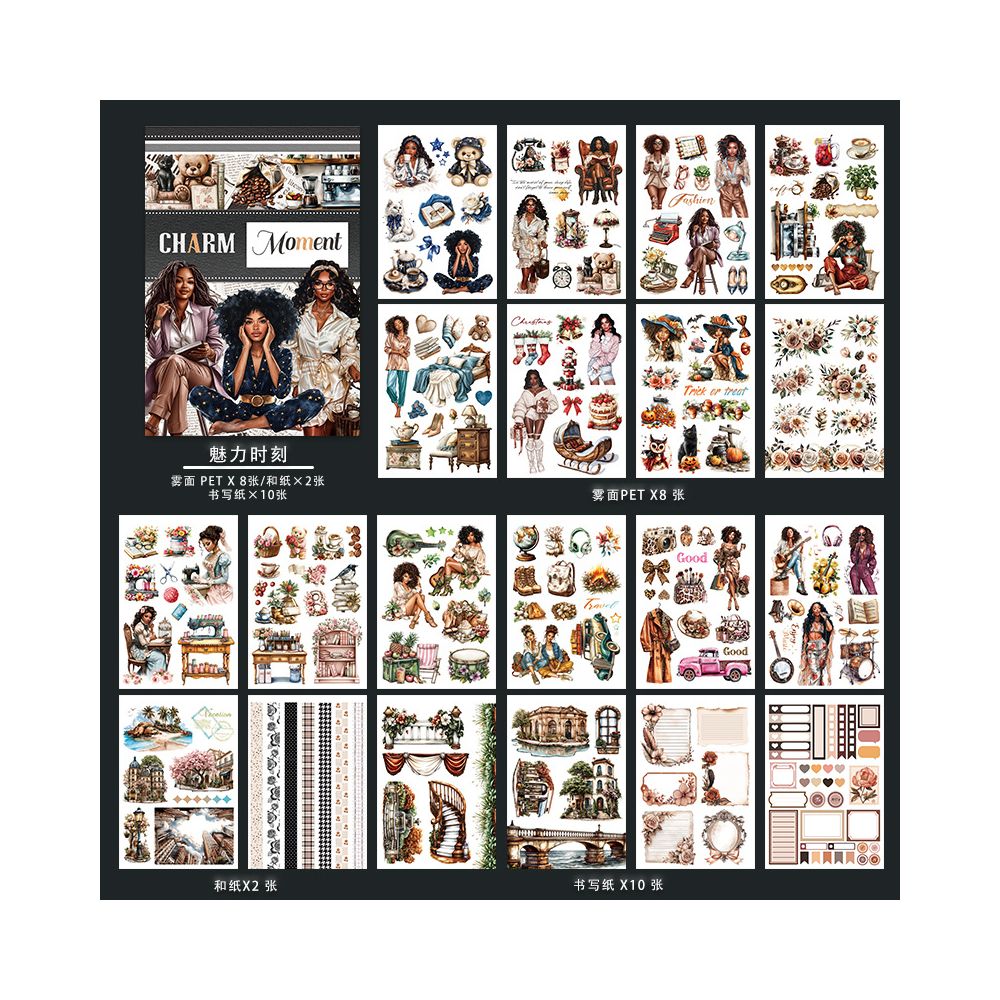 Characters backgrounds sticker books 20 Sheets 5 Styles