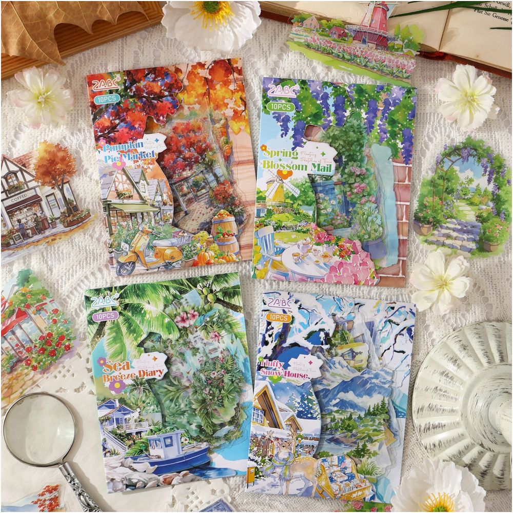 Landscape and Dining Series PET Stickers 10 Sheets 4 Types image 1