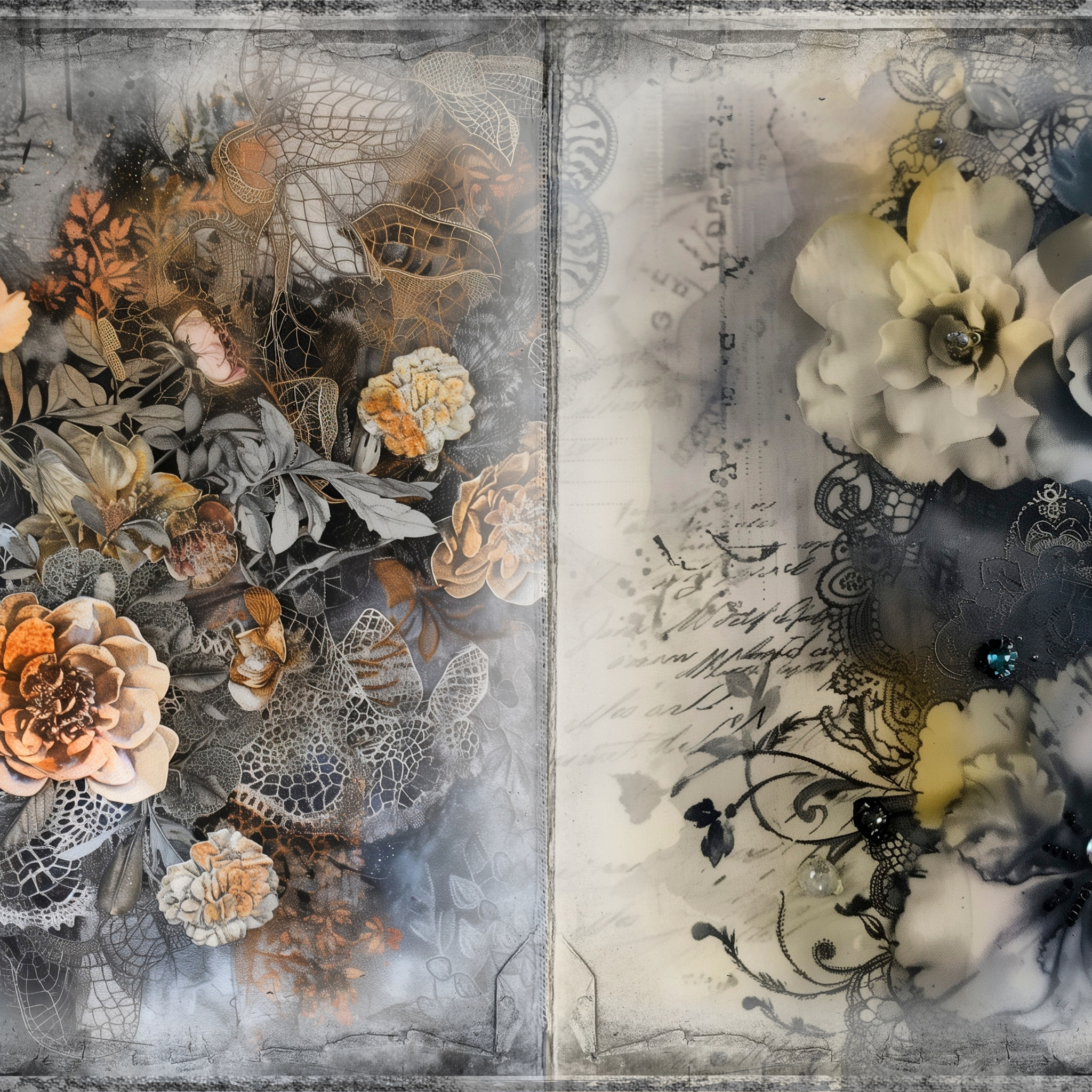 LunicArtDesign Dark Flora material paper 5.5 x 8.5 inches 20 different sheets