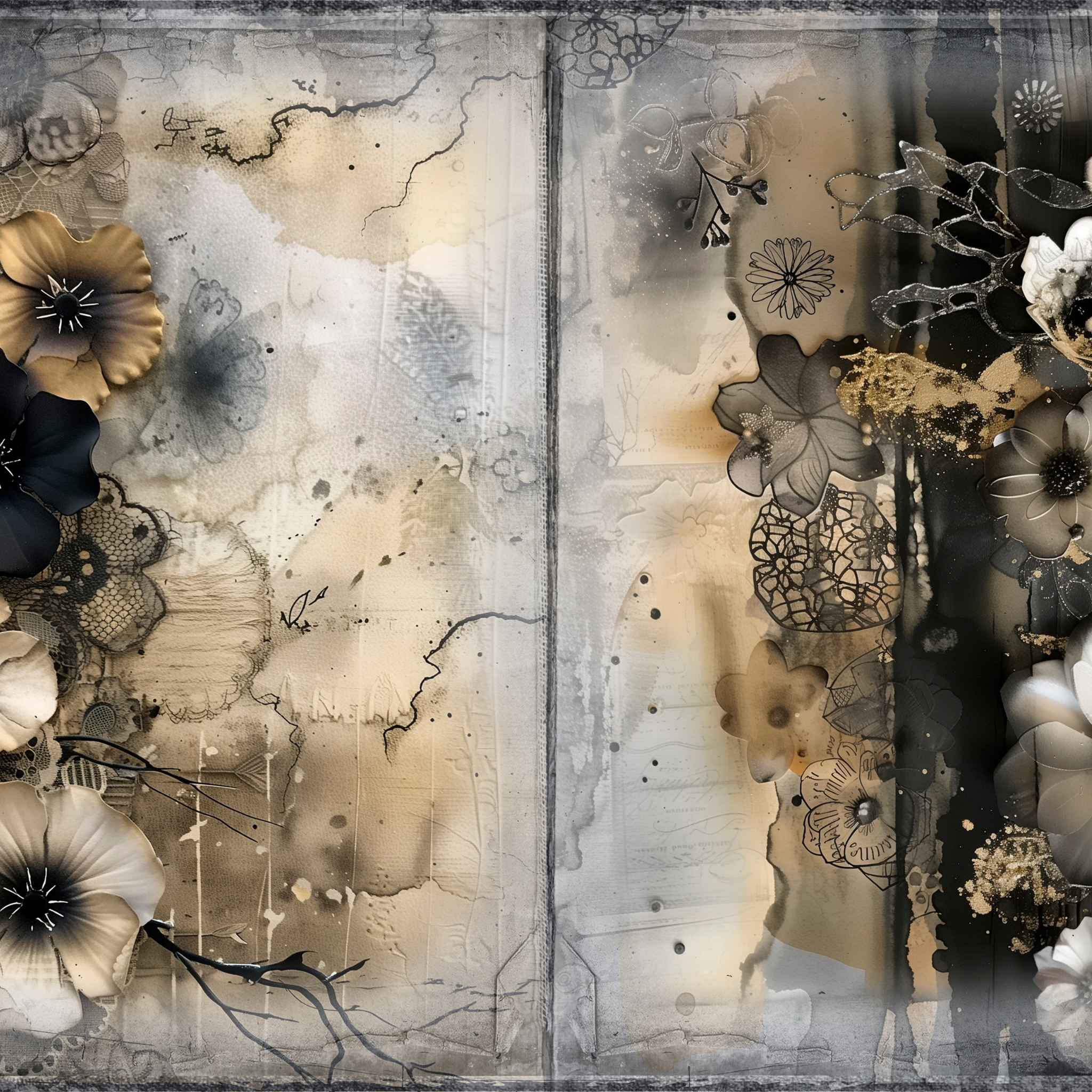 LunicArtDesign Dark Flora material paper 5.5 x 8.5 inches 20 different sheets
