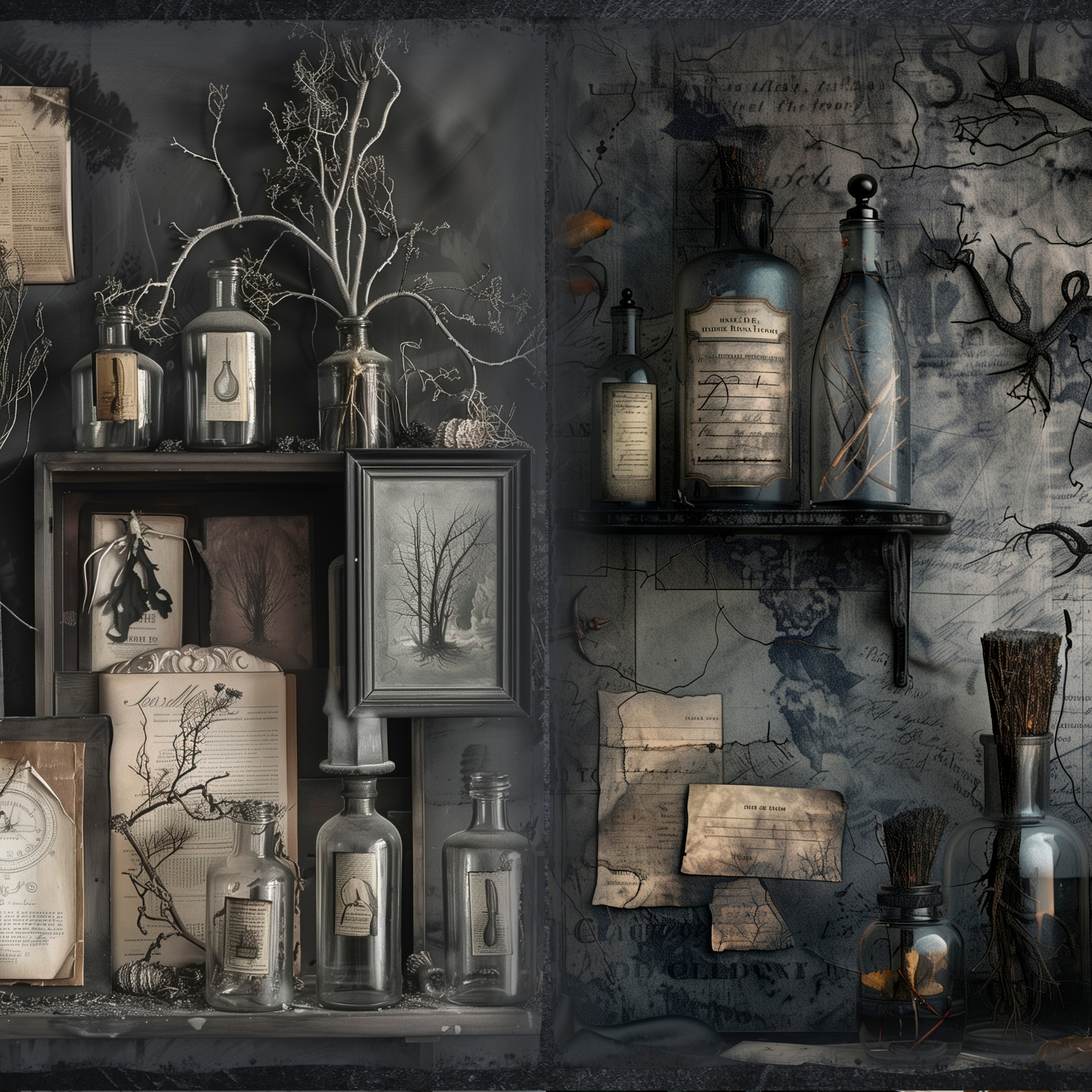 LunicArtDesign Dark Aphotecary material paper 5.5 x 8.5 inches 20 different sheets