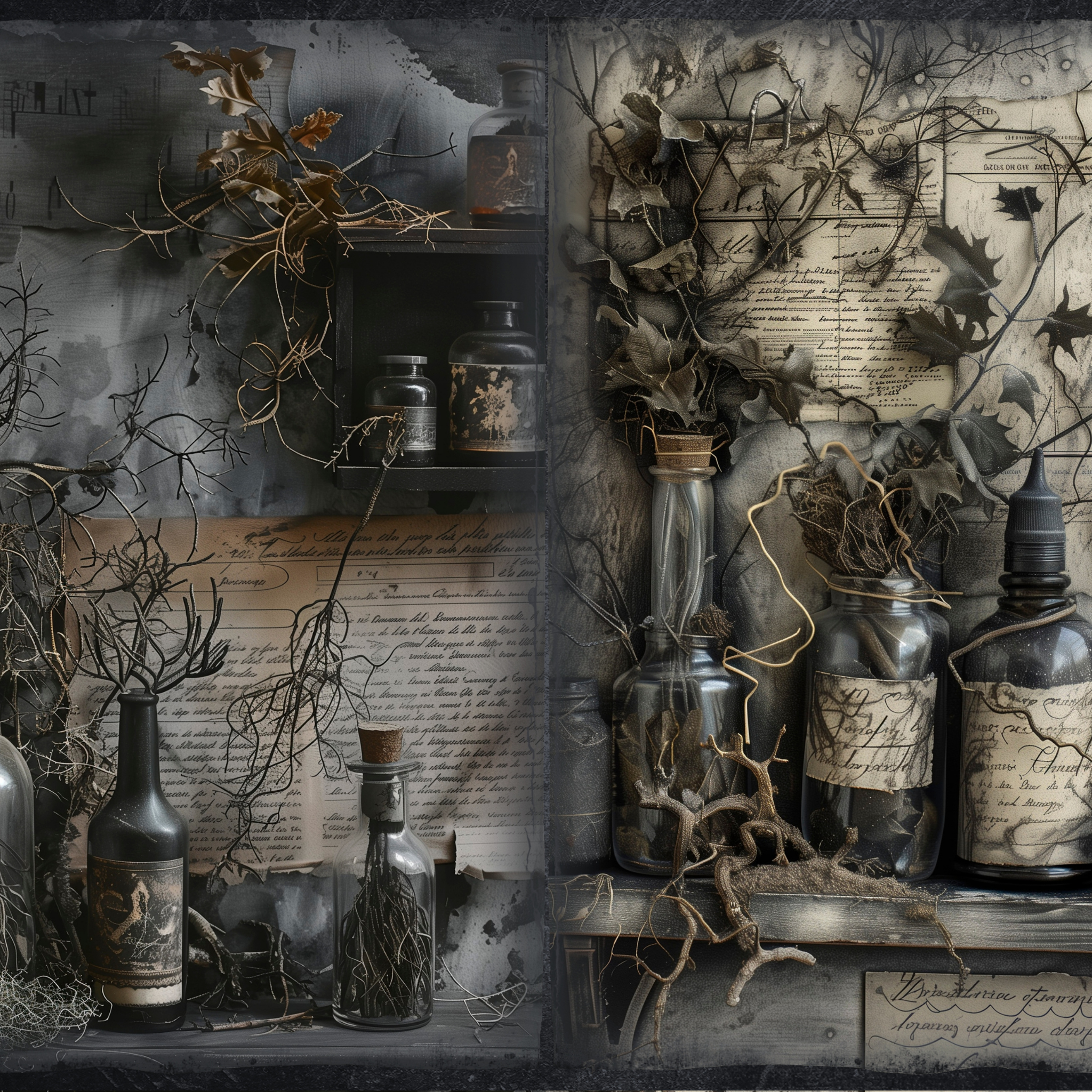 LunicArtDesign Dark Aphotecary material paper 5.5 x 8.5 inches 20 different sheets