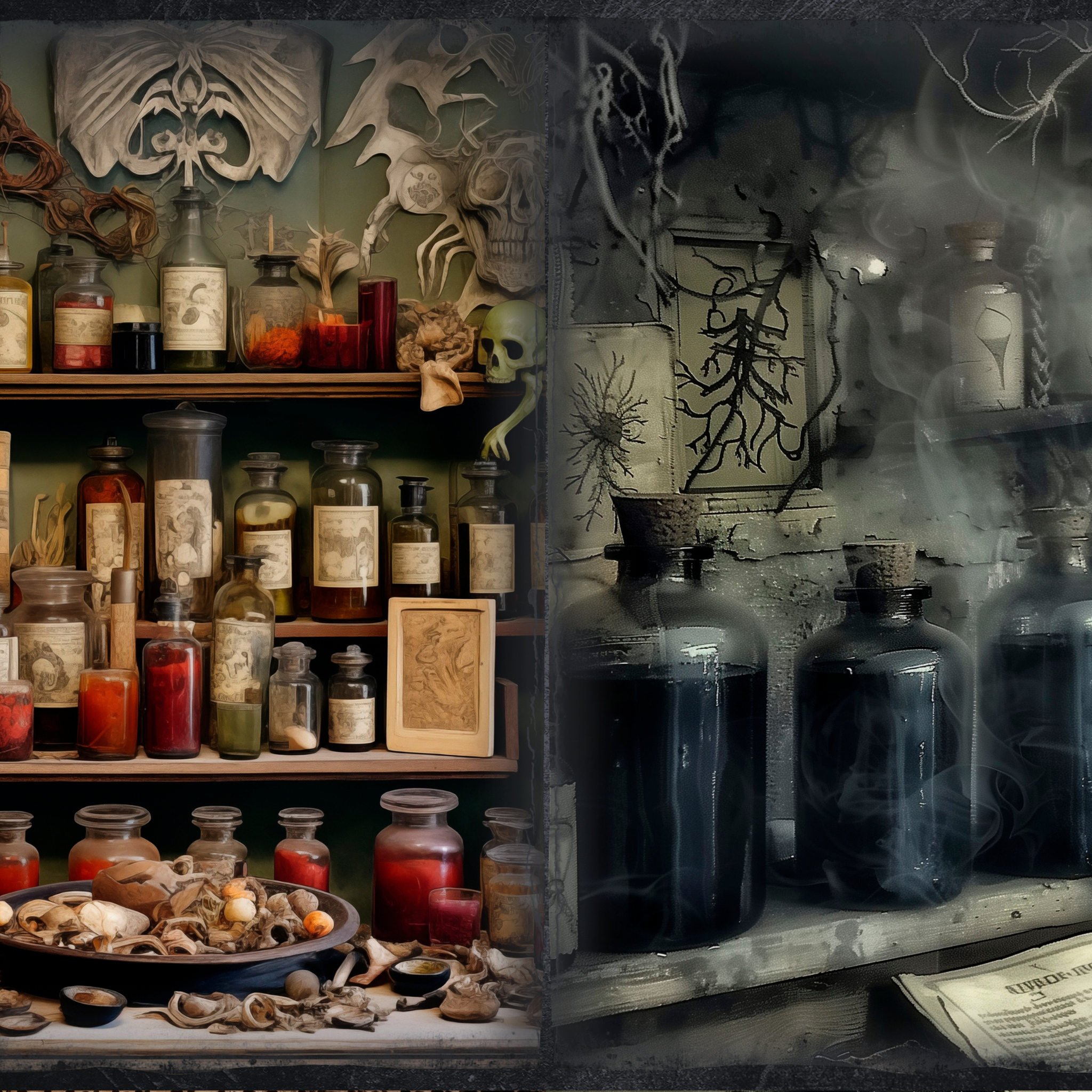 LunicArtDesign Dark Aphotecary material paper 5.5 x 8.5 inches 20 different sheets