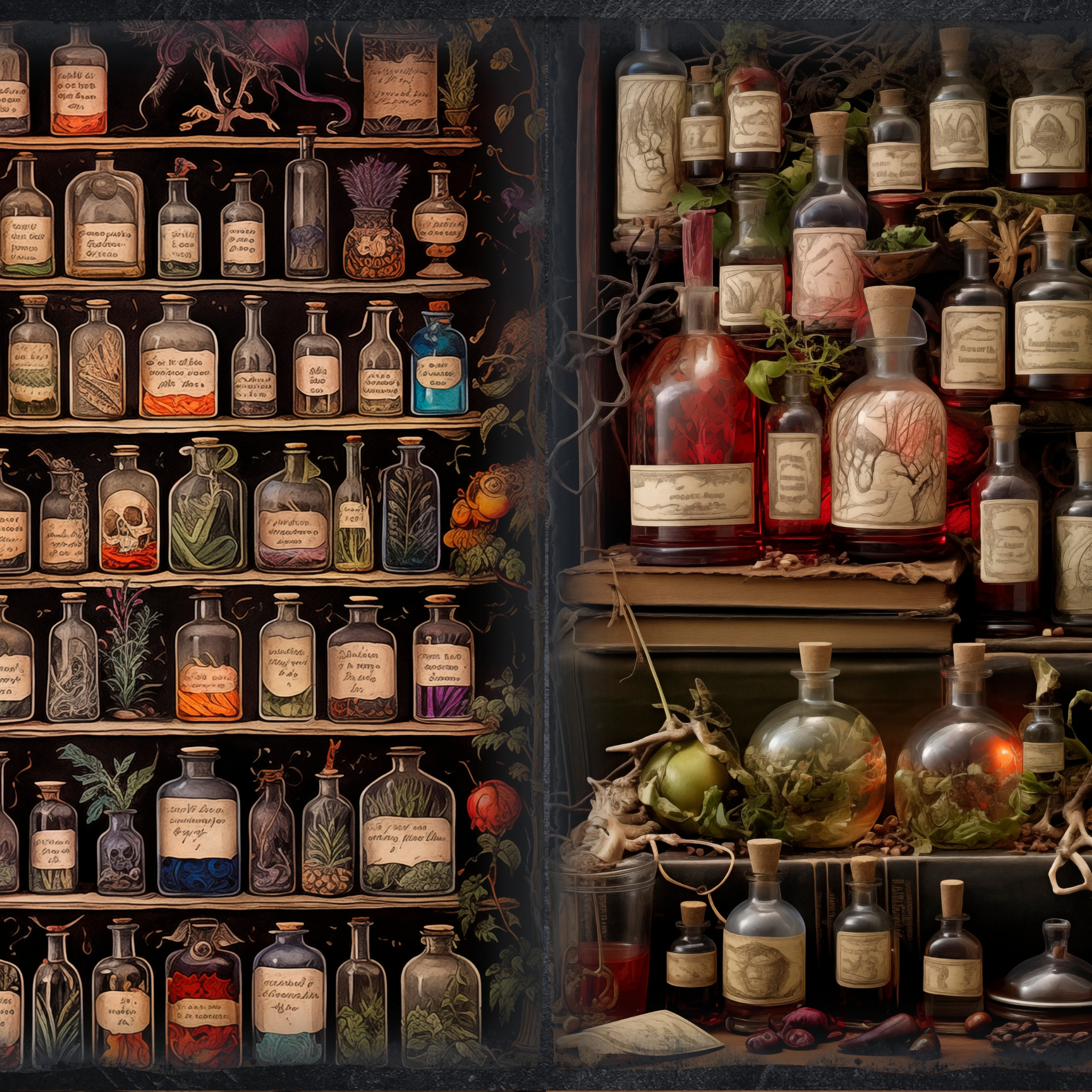 LunicArtDesign Dark Aphotecary material paper 5.5 x 8.5 inches 20 different sheets