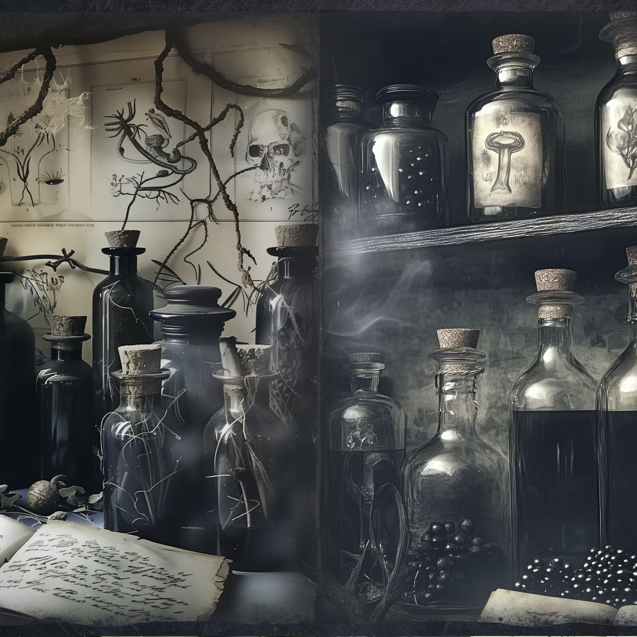 LunicArtDesign Dark Aphotecary material paper 5.5 x 8.5 inches 20 different sheets