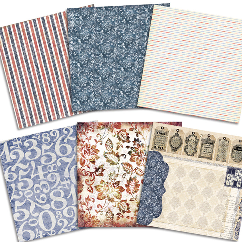 Blue & Red Pattern Background Paper – 24 Sheets - ViktaShop