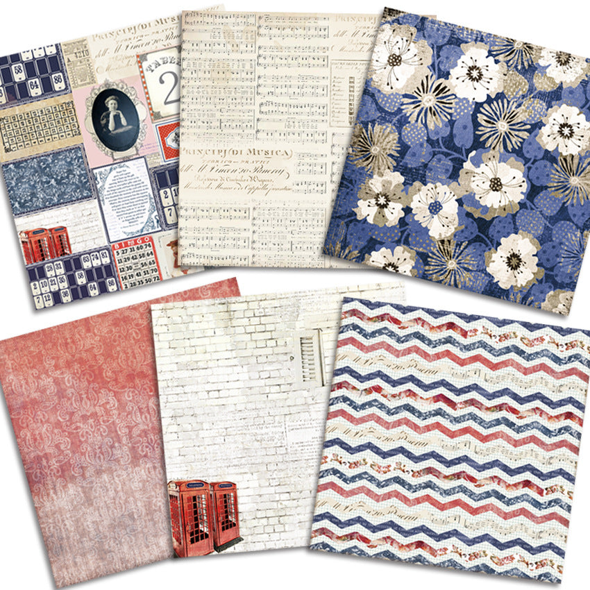 Blue & Red Pattern Background Paper – 24 Sheets - ViktaShop